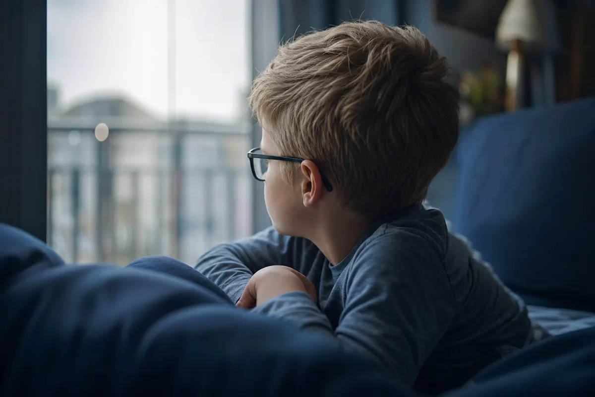 Visage d'enfant de profil discret, lumière naturelle douce, aucune lésion cutanée ni texte visible dans le cadre.