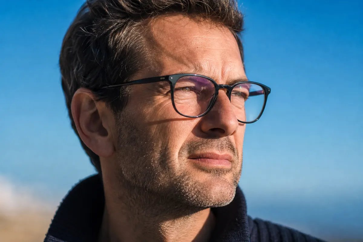 Gros plan discret sur l'angle interne d'un œil, lumière naturelle douce en extérieur, aucun texte ni objet médical visible.