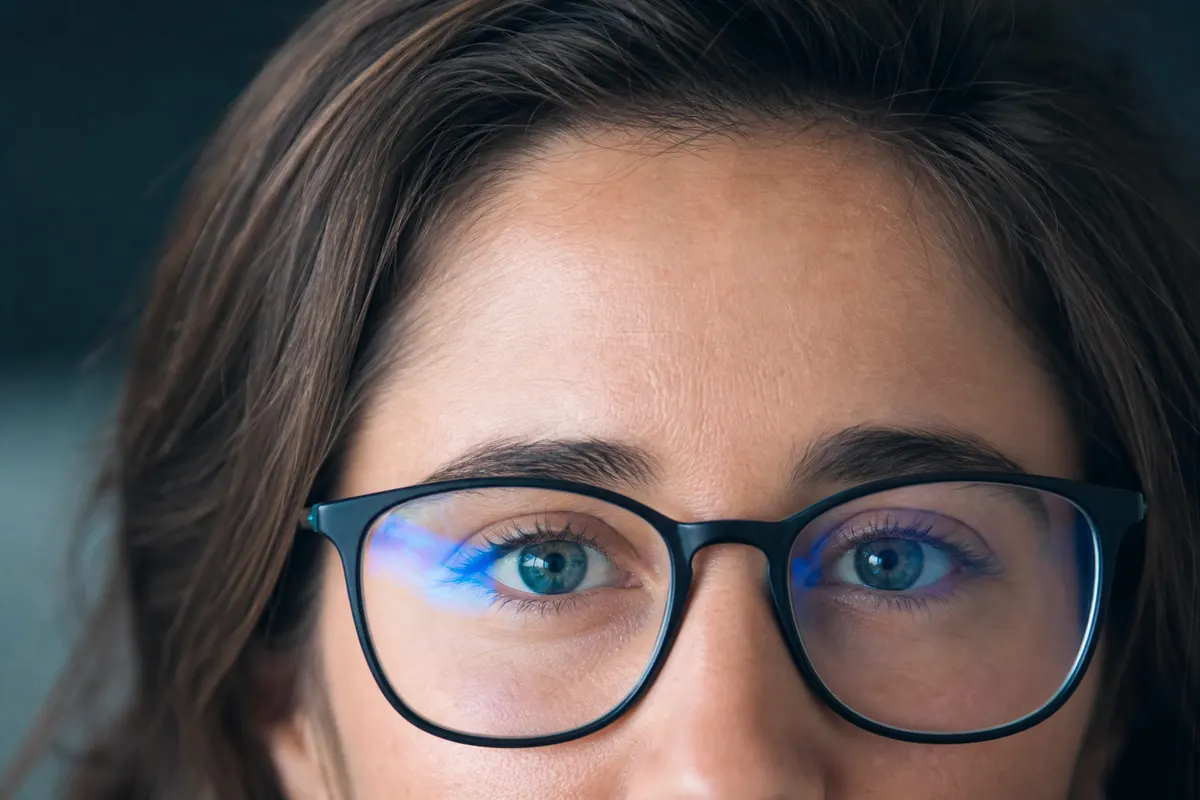 Gros plan calme sur le haut du visage d'une personne, regard neutre, lumière naturelle douce, aucun autre détail visible.